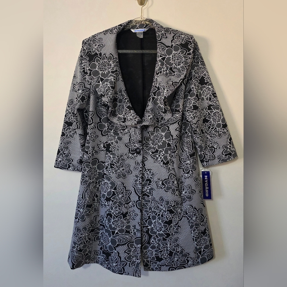 Peter Nygard Black and White Floral Long Jacket